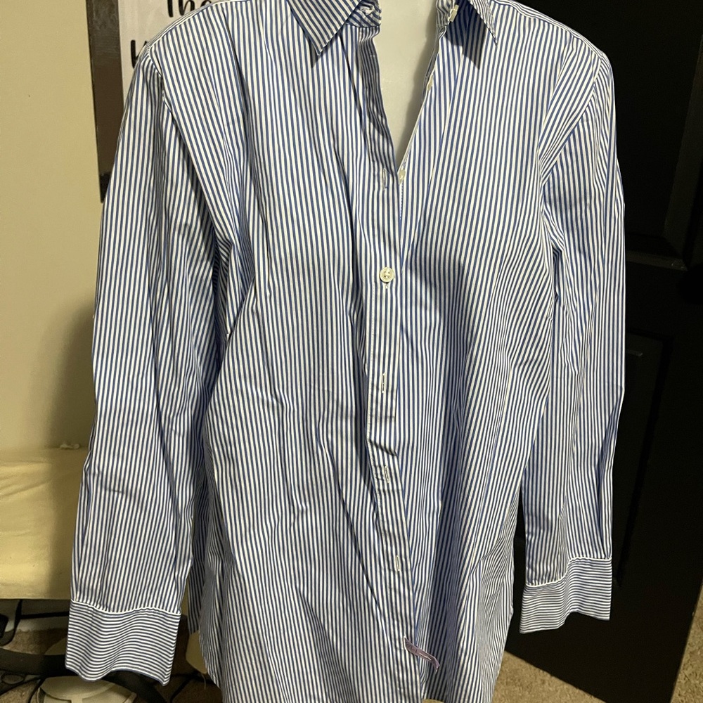 Ann Taylor women’s Blue and White Striped Dress Shirt - Picture 2 of 4